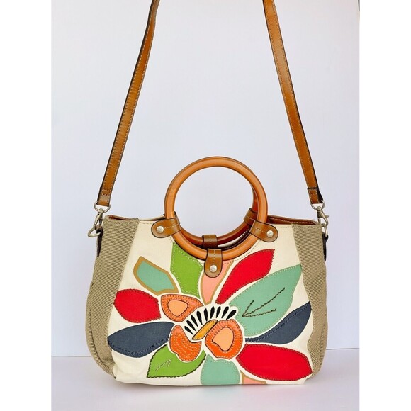 Relic Brand Convertible Shoulder Bag Wood Handles Floral Boho Patchwork Canvas - Picture 3 of 9